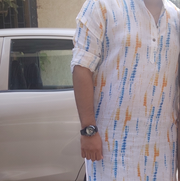 Printed Kurta for men - Yellow, Blue - Picture 2 of 2